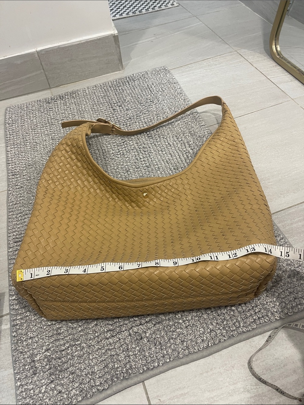 Anthropologie love knot slouchy bag woven gold buckle beige tan - Picture 12 of 14